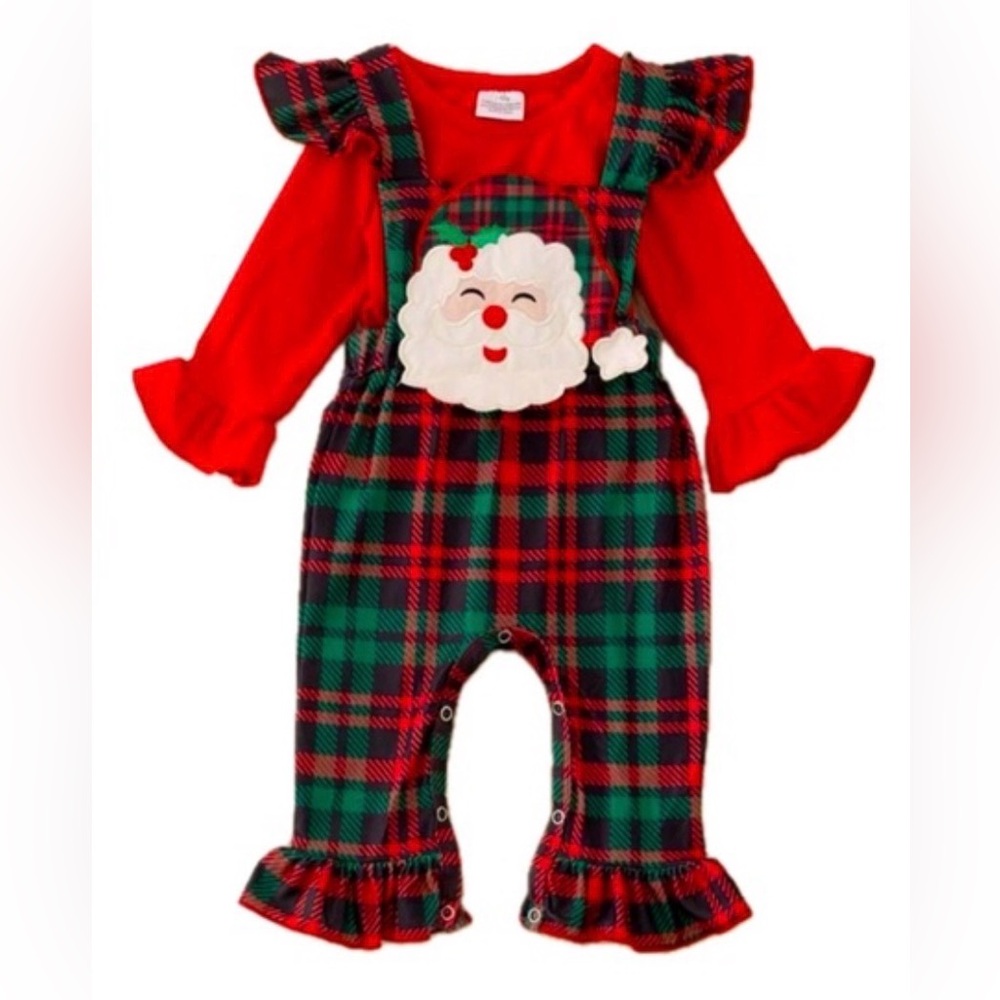 Festive Santa Plaid Baby Romper 6/12 months